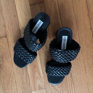 Steve Madden Black Woven Block Heel Sandals (NWT)